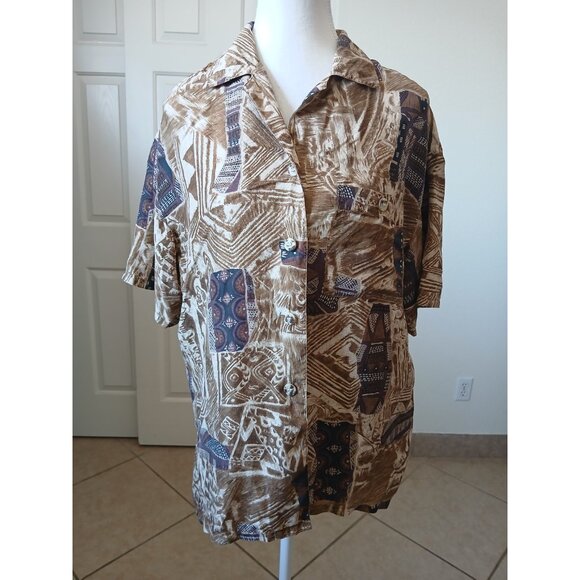 options melarose Tops - Options Melarose Womens Blouse Shirt Button Up Collared 100% Silk Short Sleeve